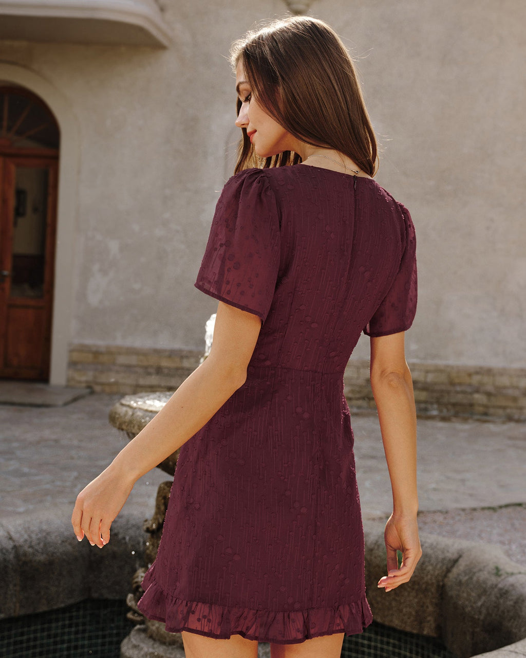 Wine Red Polka Dot Mini Dress