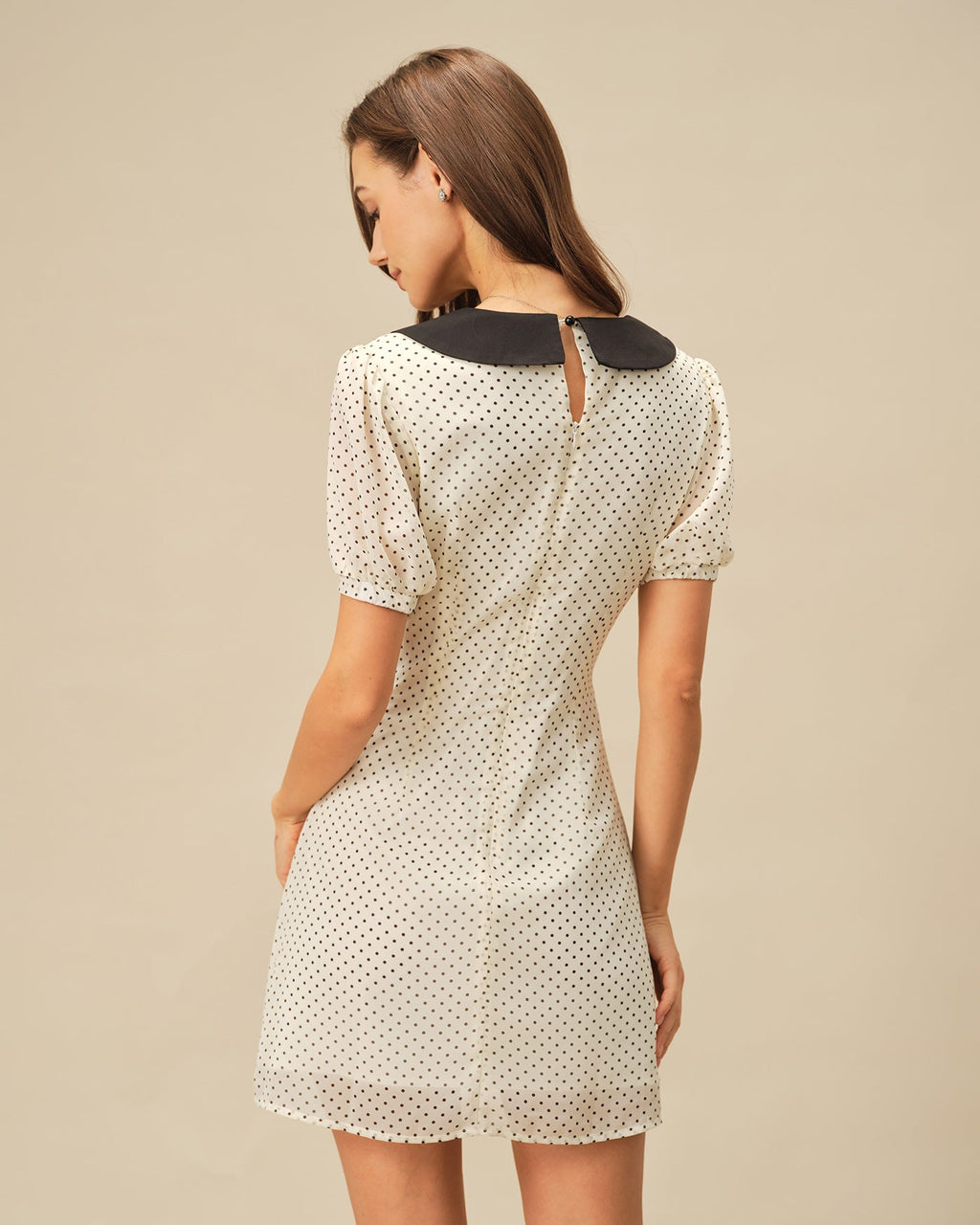 Apricot Polka Dot Contrasting Mini Dress