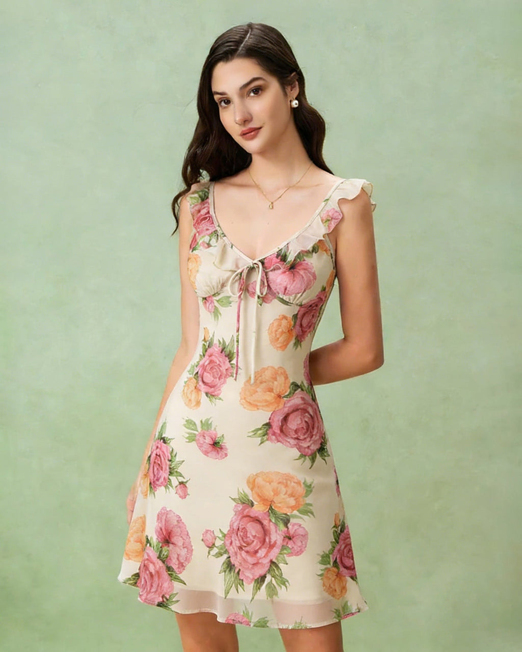 Apricot Floral Slip Mini Dress