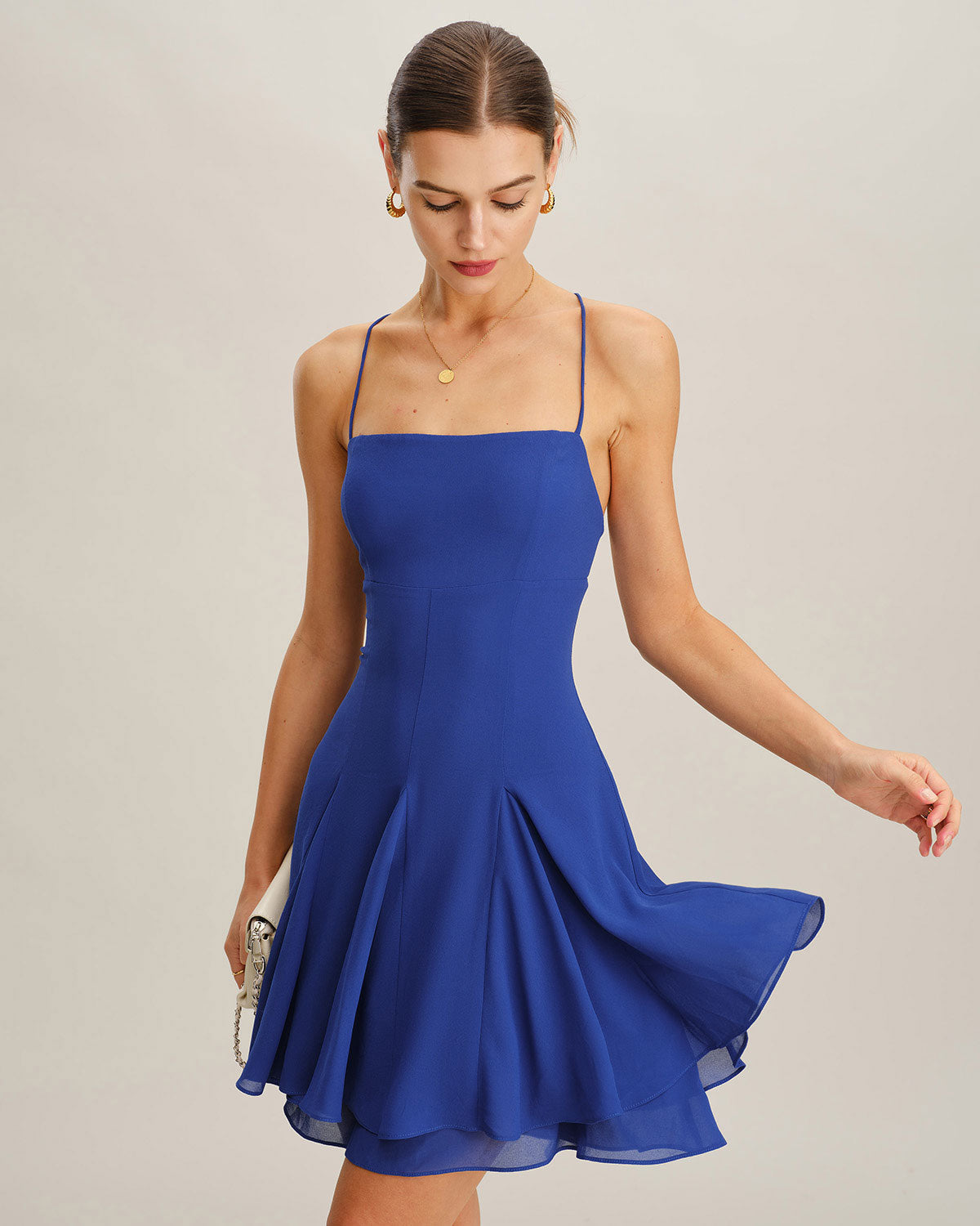 Blue Chiffon Backless Slip Mini Dress