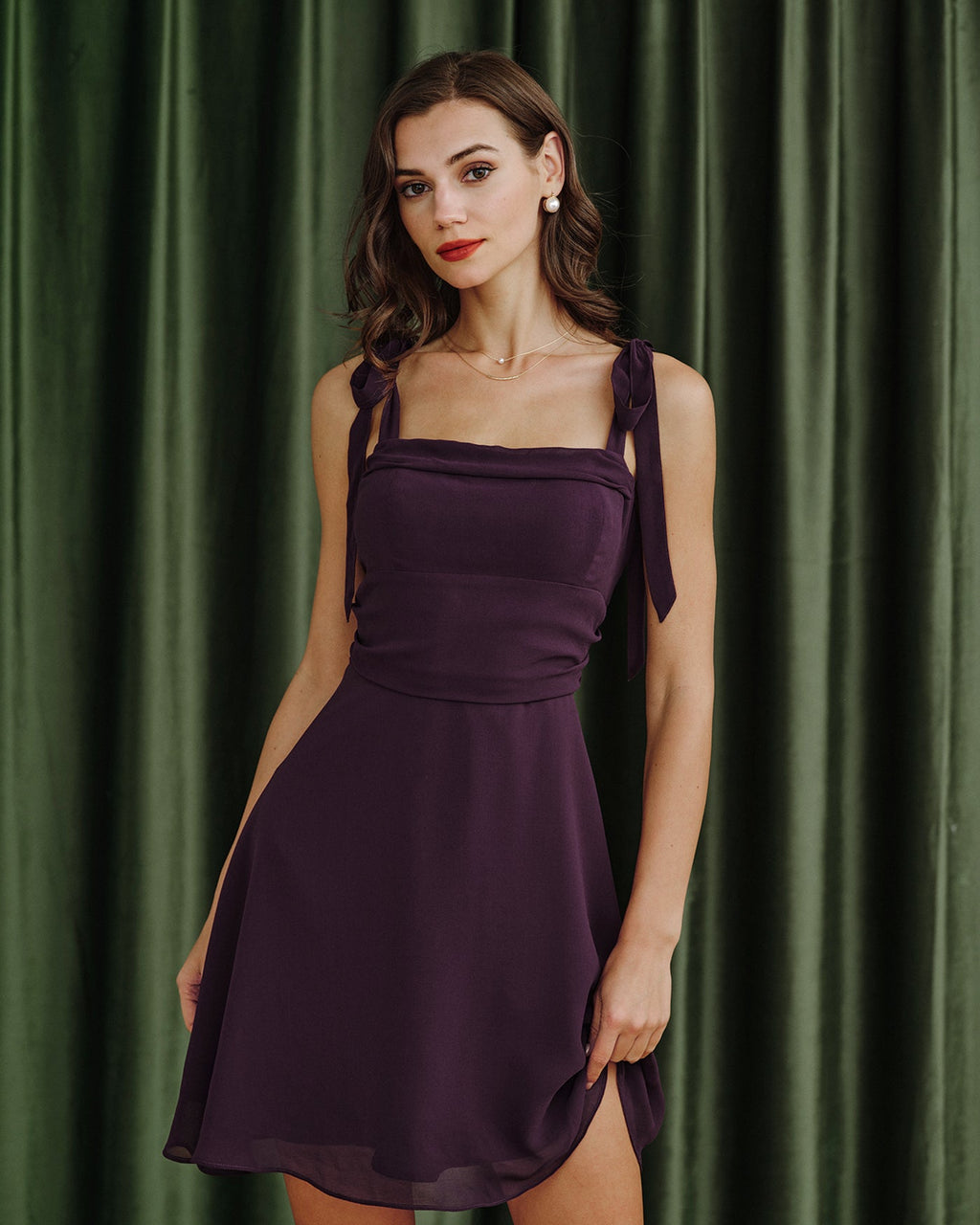 Minivestido de gasa con tirantes morados