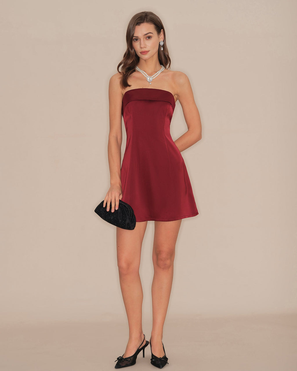 Minivestido rojo sin tirantes de corte A