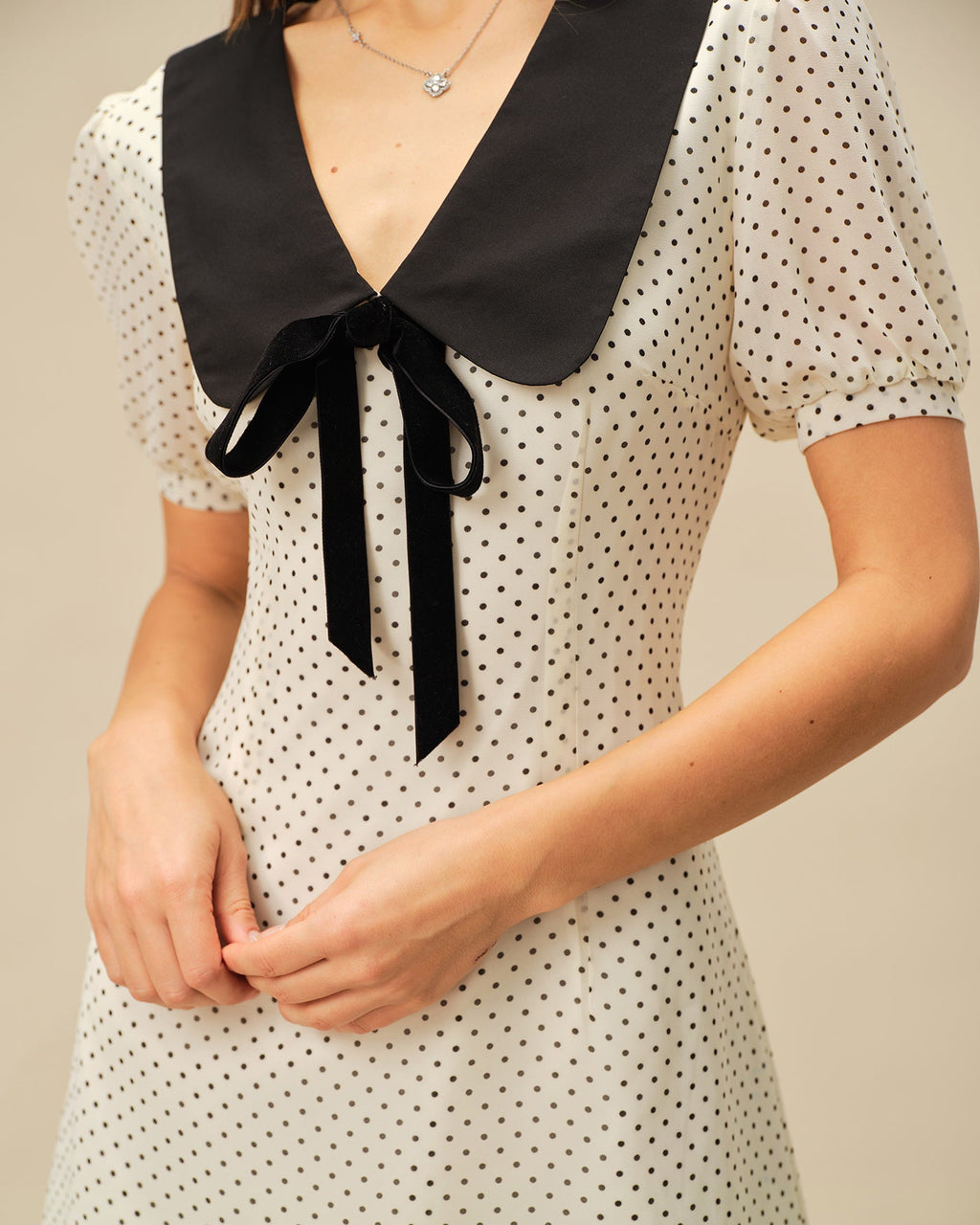 Apricot Polka Dot Contrasting Mini Dress