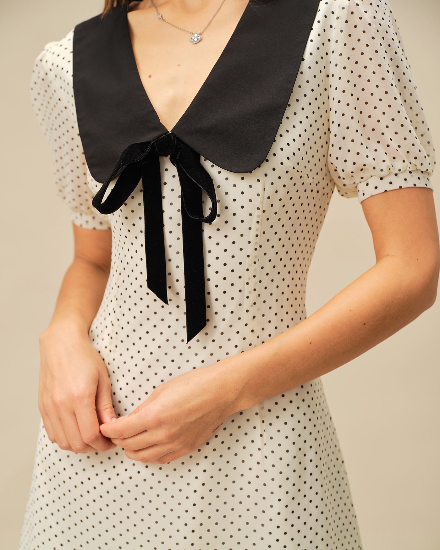 Apricot Polka Dot Contrasting Mini Dress