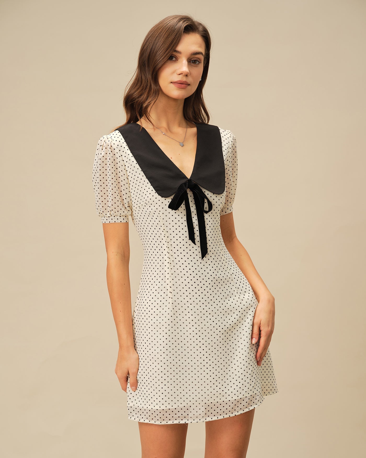 Apricot Polka Dot Contrasting Mini Dress