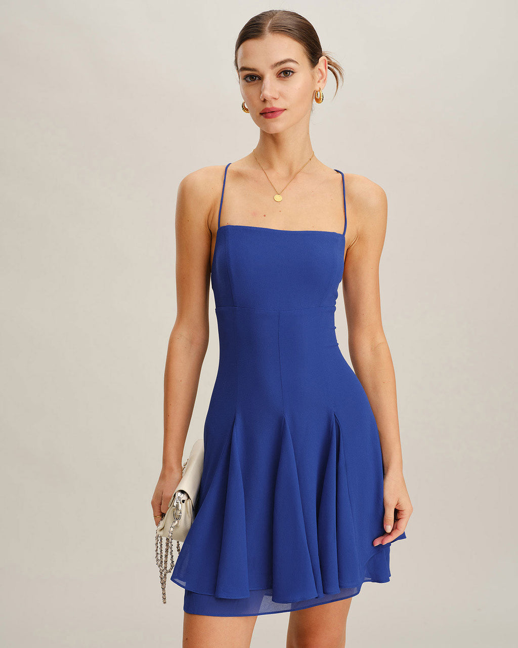 Blue Chiffon Backless Slip Mini Dress