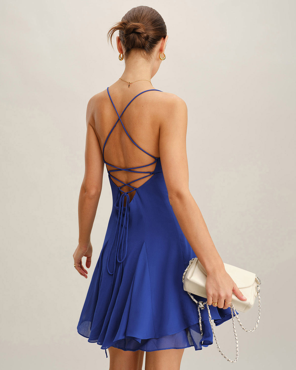 Blue Chiffon Backless Slip Mini Dress