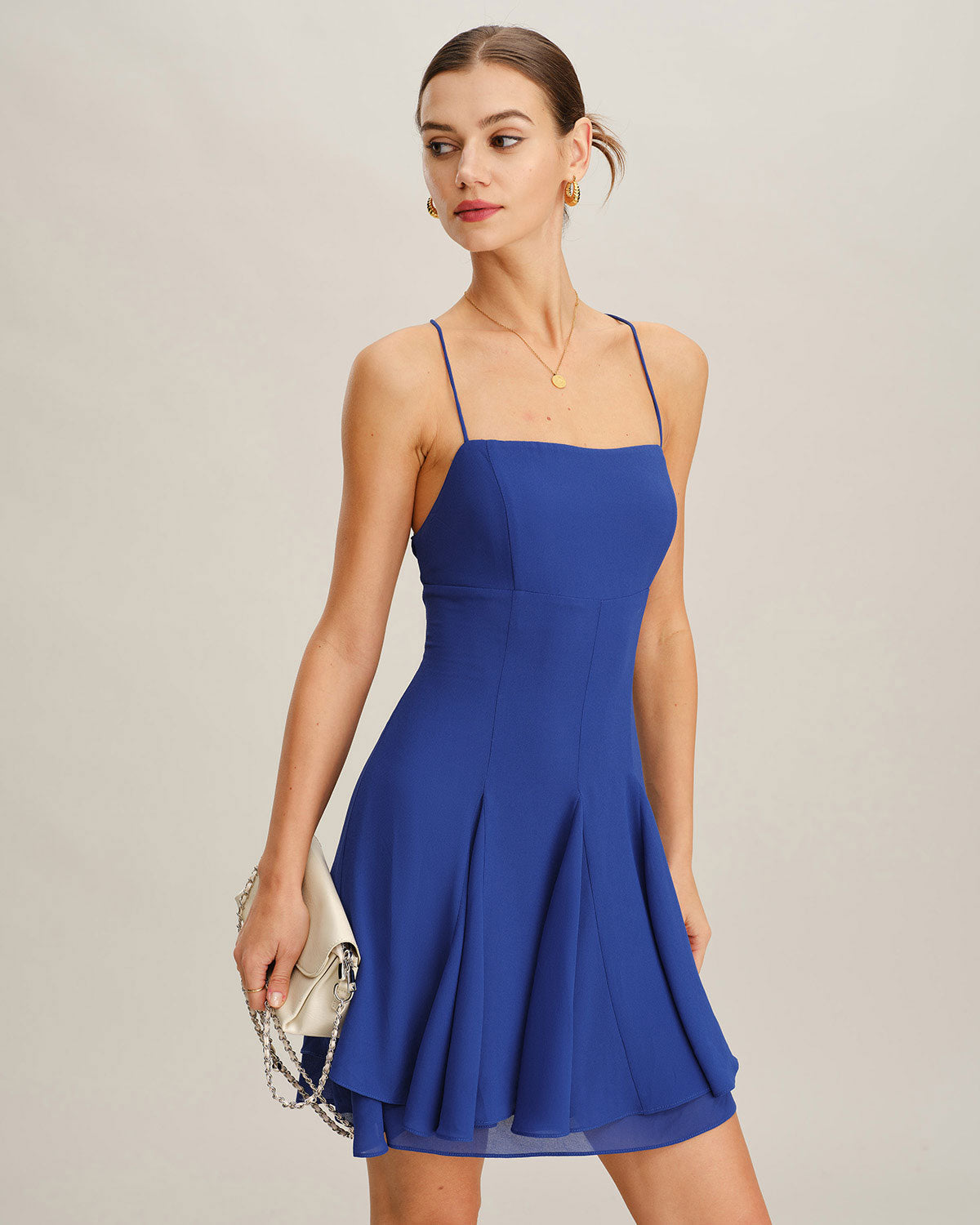 Blue Chiffon Backless Slip Mini Dress