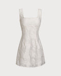 White Textured Square Neck Slip Mini Dress