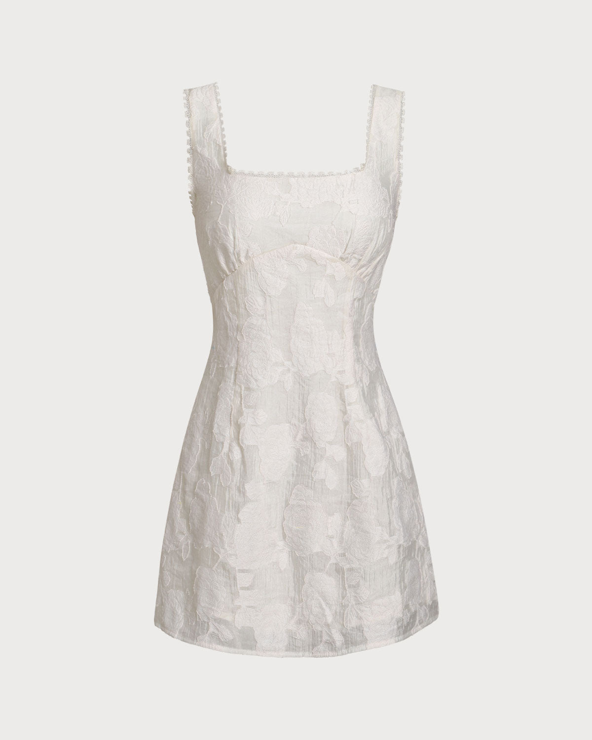 White Textured Square Neck Slip Mini Dress