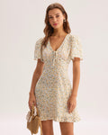 Minivestido amarillo floral con escote en V
