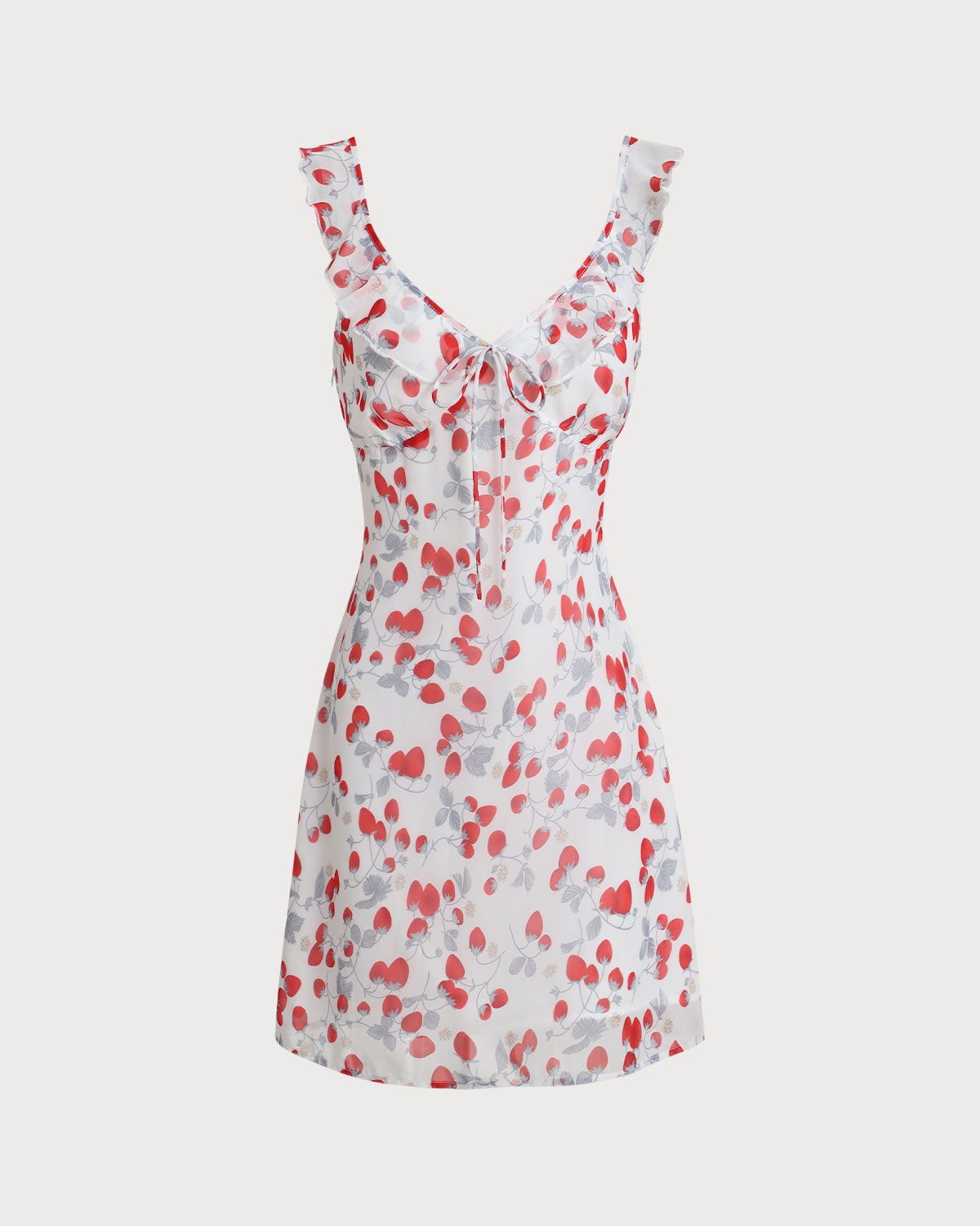 White Floral V Neck Ruffle Mini Dress