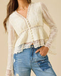 Camisa floral con cuello en V albaricoque
