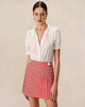 Minifalda-pantalón de cuadros rojos con botones