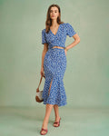 Blue Floral Mermaid Midi Skirt