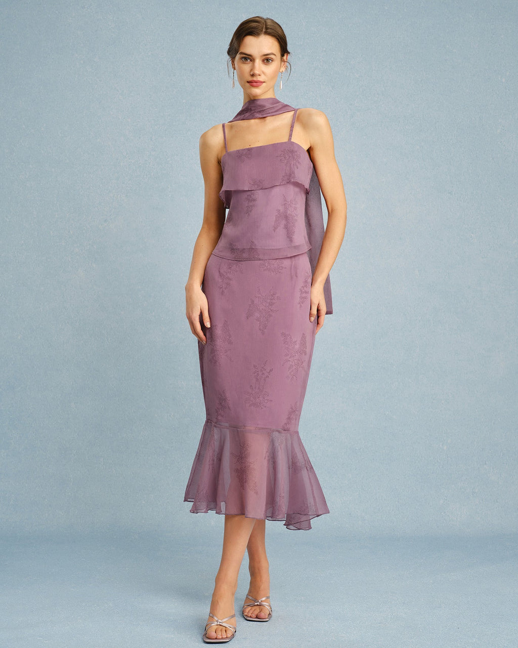 Falda midi de sirena con estampado floral morado