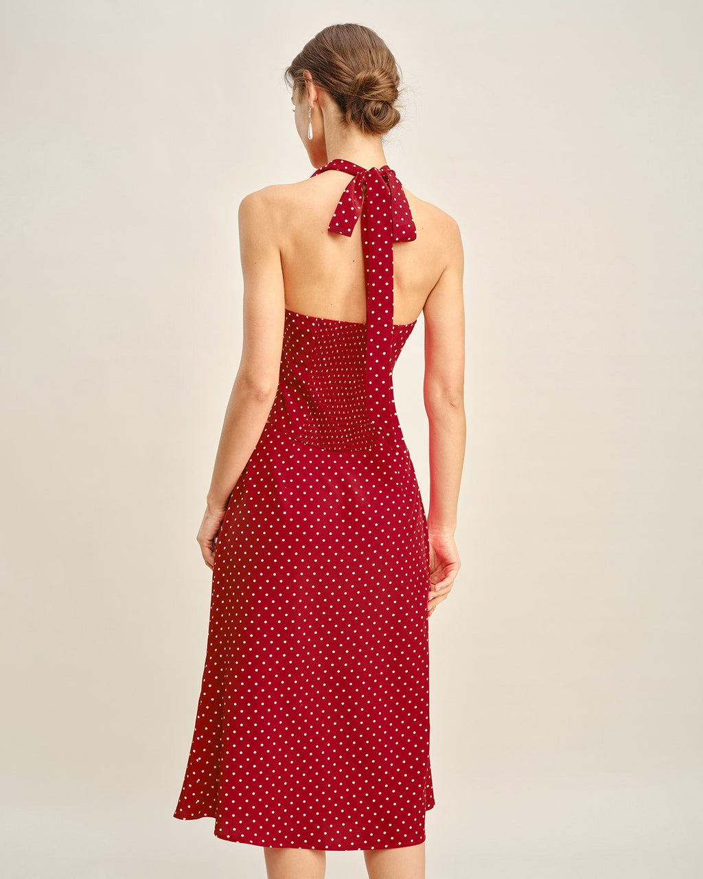 Falda midi de sirena roja con lunares