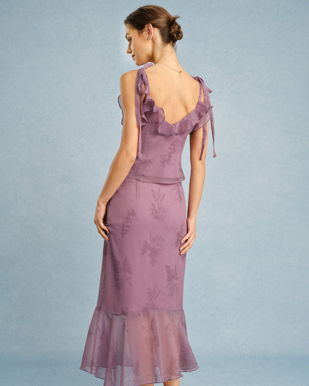 Falda midi de sirena con estampado floral morado