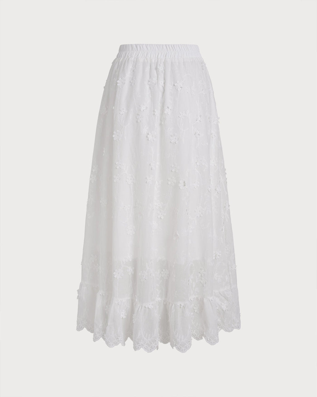 Falda midi elástica floral blanca con cintura elástica