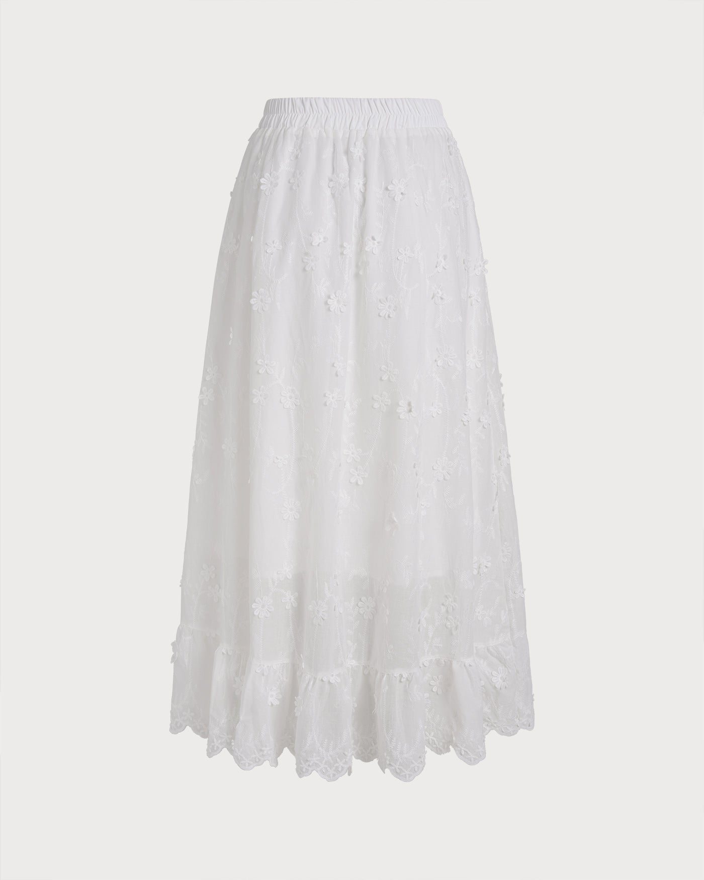 Falda midi elástica floral blanca con cintura elástica