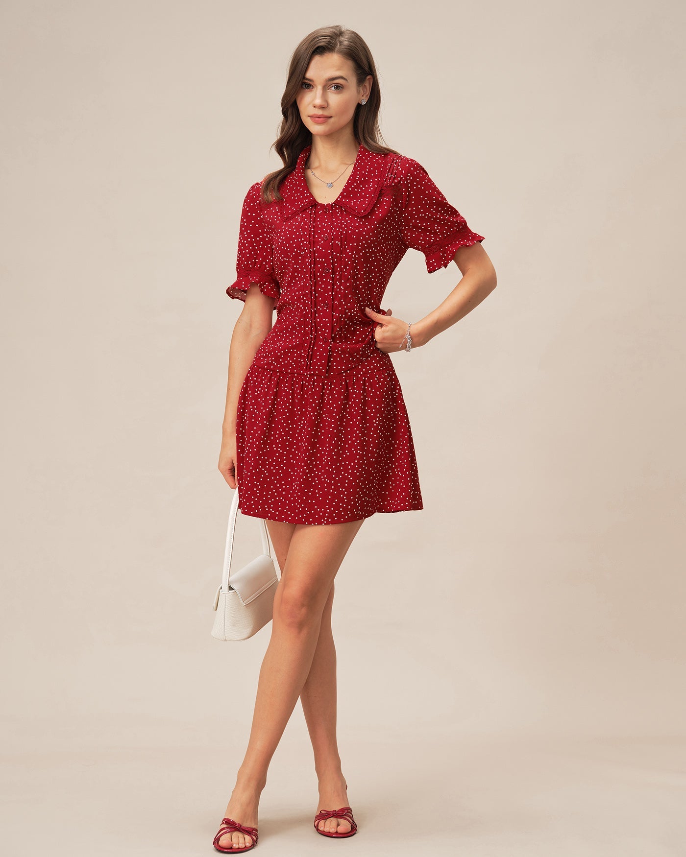 Minifalda drapeada roja de lunares
