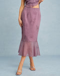 Falda midi de sirena con estampado floral morado