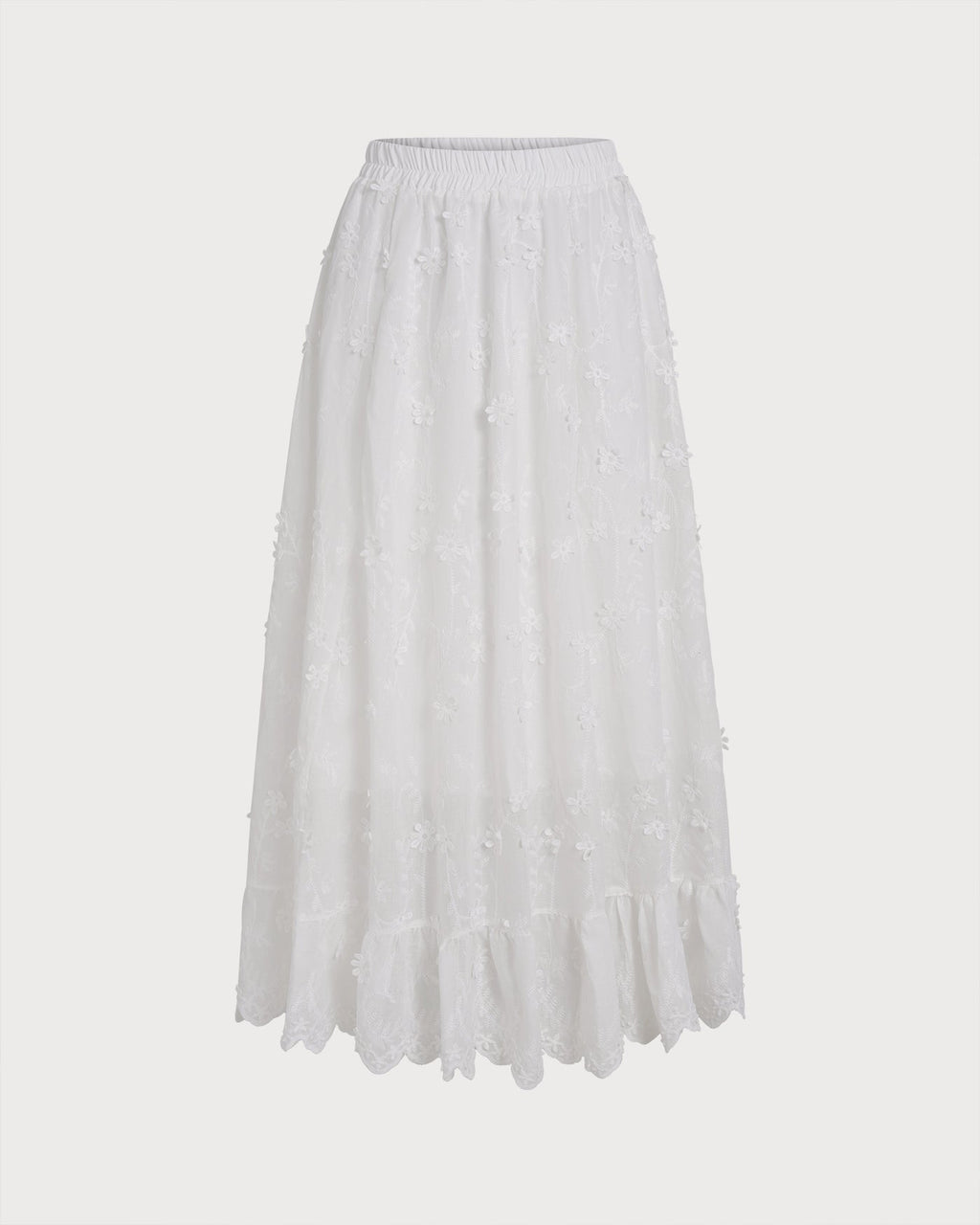 Falda midi elástica floral blanca con cintura elástica