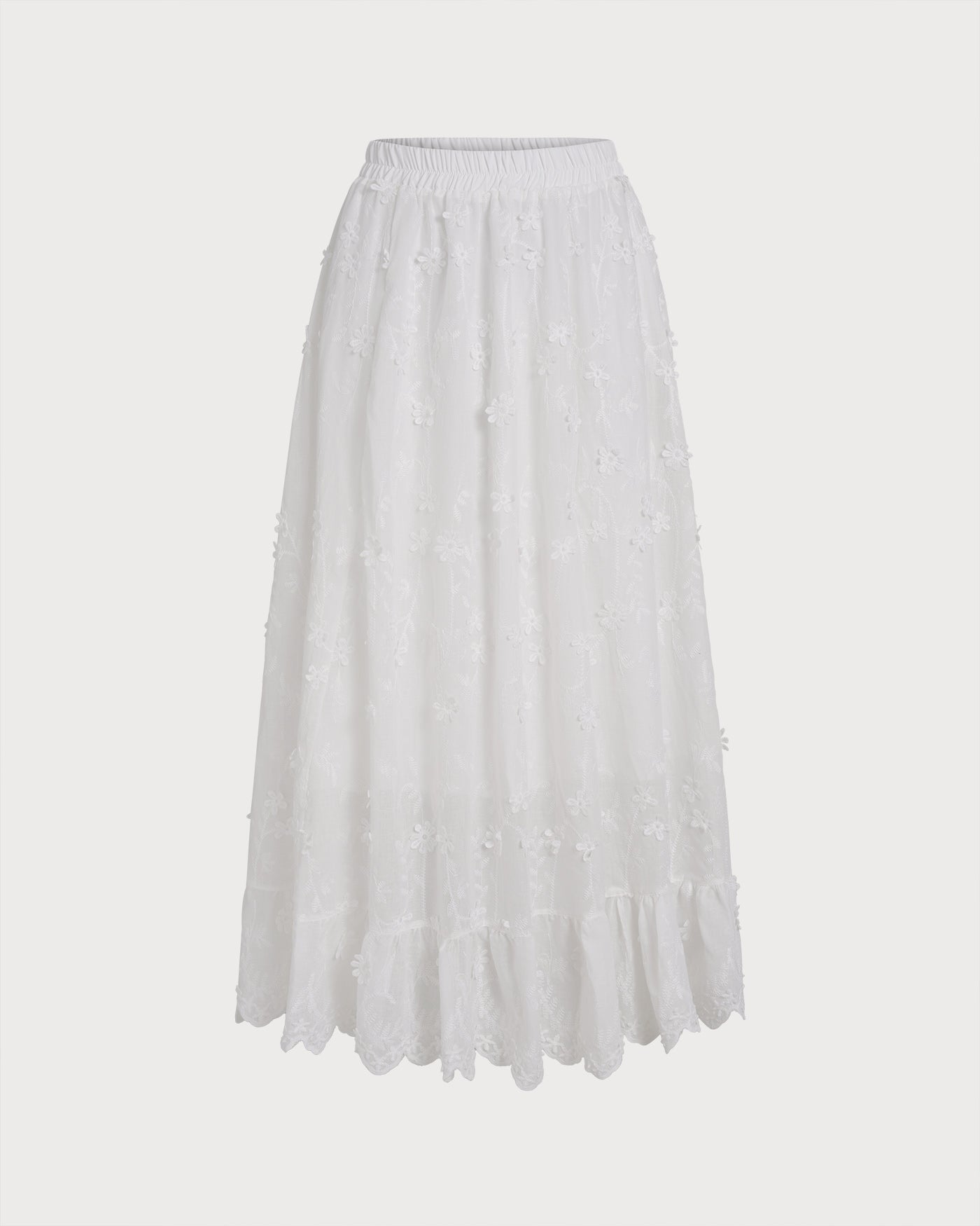 Falda midi elástica floral blanca con cintura elástica