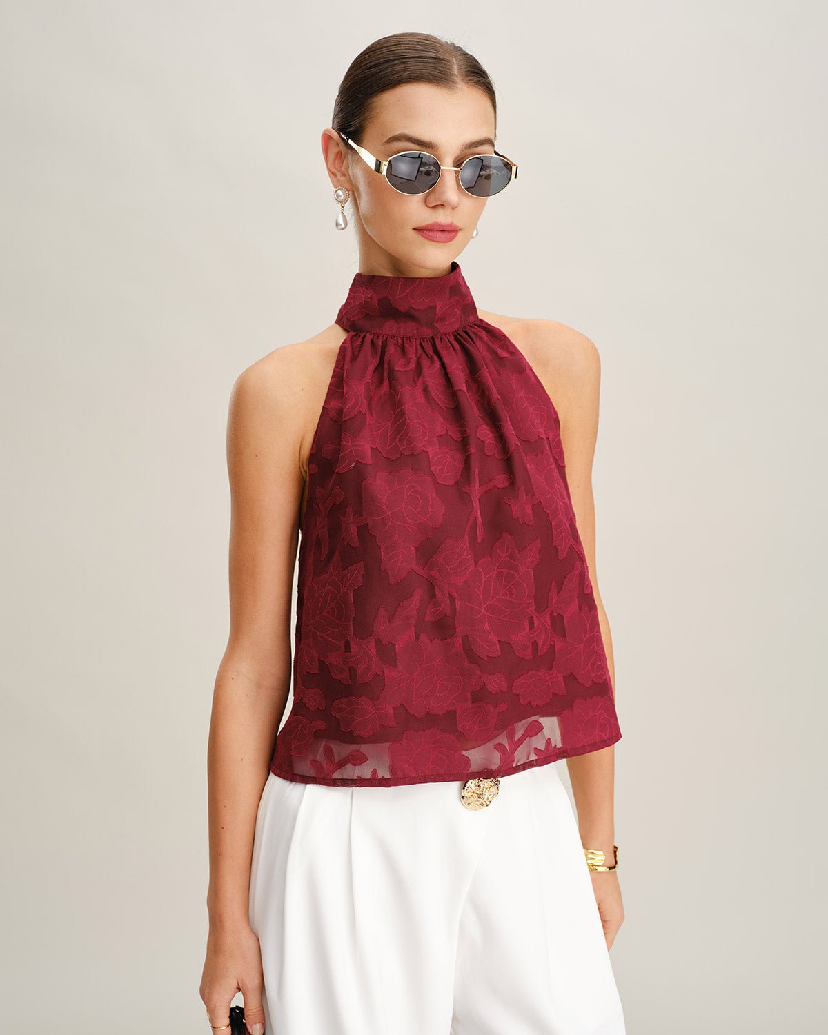 Wine Red Floral Tank Top