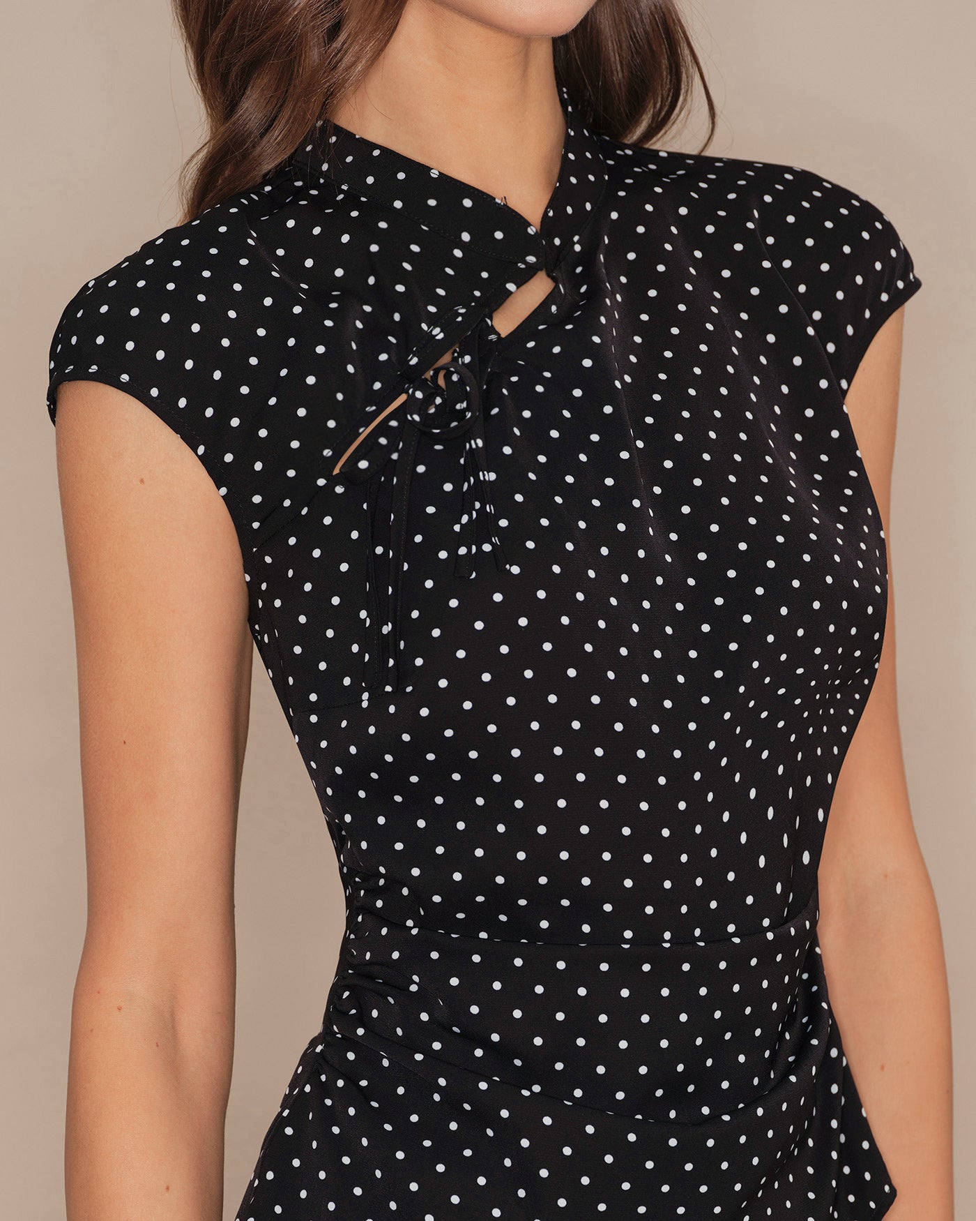 Black Polka Dot Mandarin Collar Tee