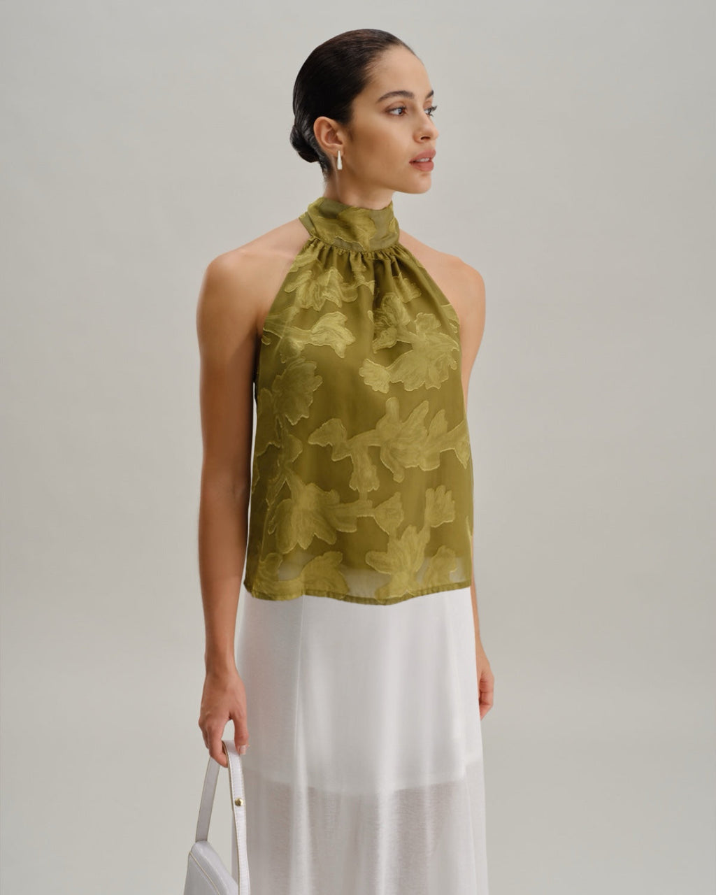 Green Floral Turtle Neck Tank Top