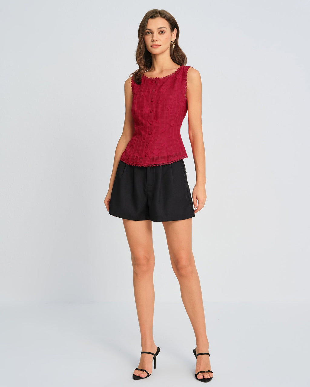 Chaleco de punto jacquard rojo con cuello redondo