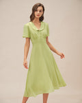 Vestido midi abotonado con cuello en color verde